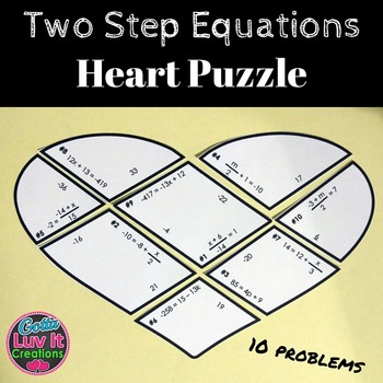 Preview of Solving Equations Two Step Equations Math Heart Puzzle Activity