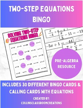 Preview of Two-Step Equations BINGO Game | 30 Cards Pre-Made & Provided With Purchase!