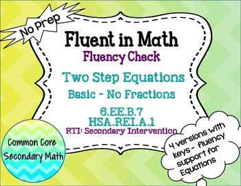 Preview of Two Step Equations Basic No Fractions : No Prep Fluent in Math Series