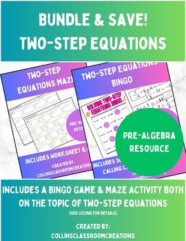 Preview of Two-Step Equations Bundle | Maze Activity & BINGO Game + Holiday Coloring Page