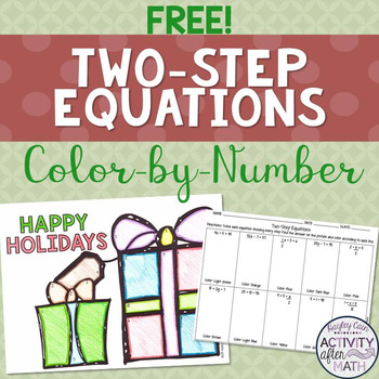 Preview of Two-Step Equations Color By Number Christmas Math Activity FREEBIE