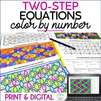 Preview of Solving Two-Step Equations Color by Number 7th Grade Math with Digital Activity