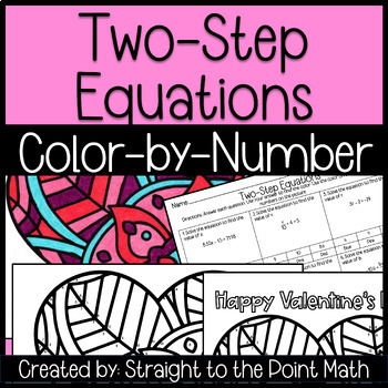 Preview of Two-Step Equations | Color by Number | Valentine's Day Activity | Middle School