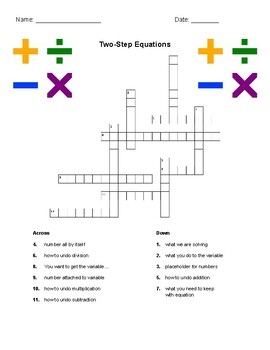 Preview of Two-Step Equations Crossword Puzzle Practice PDF