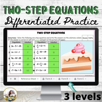 Preview of Two-Step Equations Digital Activity Differentiated Practice | Self-Checking