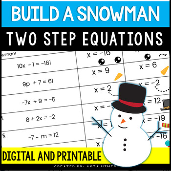Preview of Winter Math Solving Two Step Equations Worksheet Activity for 7th Grade