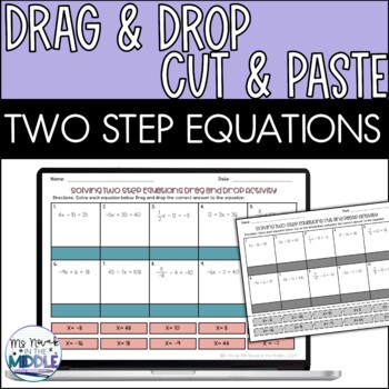 Preview of Two Step Equations Digital Drag & Drop Activity and Printable Cut & Paste