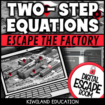 Preview of Two Step Equations Digital Escape Room Activity Factory Mission Math Game