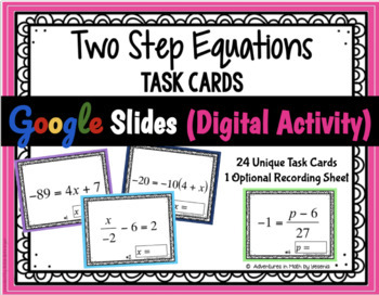 Preview of Two Step Equations Digital Task Cards  - (Digital for Google Slides)