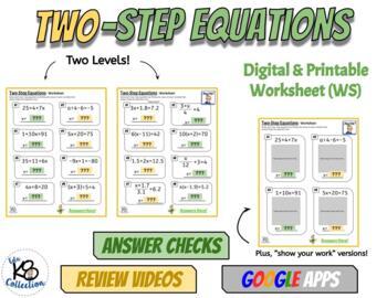 Preview of Two-Step Equations - Digital Worksheet