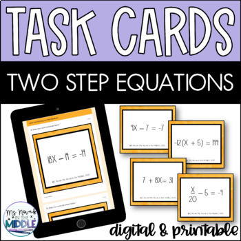Preview of Two-Step Equations Digital and Printable Task Card Activity
