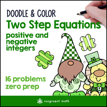 Preview of Two Step Equations | Doodle Math: Twist on Color by Number | St. Patrick's Day