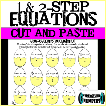 Preview of Two-Step Equations Easter Eggs Cut and Paste Activity