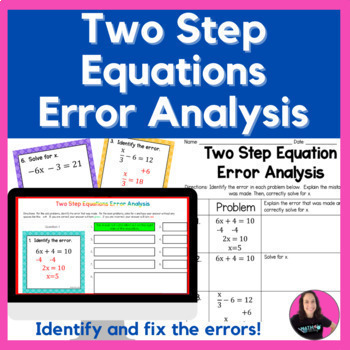 Preview of Two Step Equations Error Analysis Digital and Printable Activity