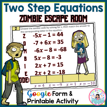 Preview of Two Step Equations Escape Room Activity - Google Form and Printable