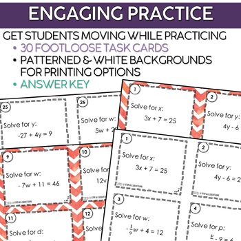 Solving Equations Fun Task Card Activity for Two Step Algebraic Equations