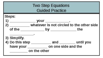 Preview of Two Step Equations Guided Notes