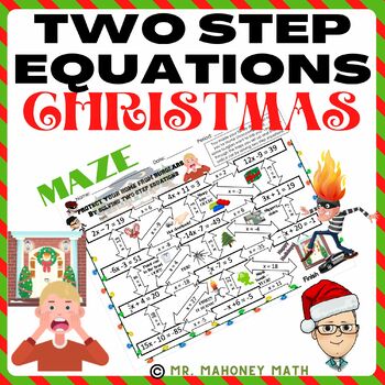 Preview of Two-Step Equations Home Alone Themed Christmas/Holiday Maze