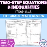 Two Step Equations & Inequalities Mini Quiz | STAAR New Qu