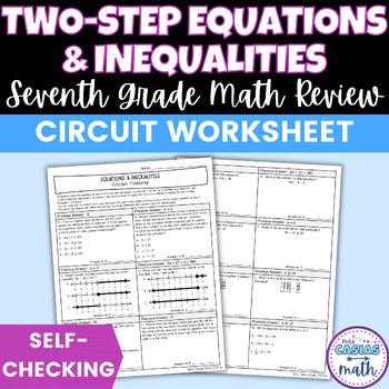 Preview of Two Step Equations & Inequalities Worksheet Self Checking Activity 7th Math