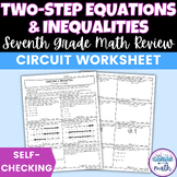 Two Step Equations & Inequalities Worksheet Self Checking 