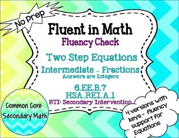 Preview of Two Step Equations Intermediate Fractions : No Prep Fluent in Math Series