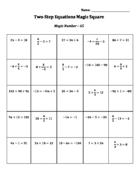 Two-Step Equations Magic Square by Melissa Dunton | TpT