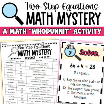 Preview of Two Step Equations Math Mystery Activity - Spring 2 Step Equation Practice