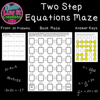 Preview of Solving Equations Two Step Equations Math Maze