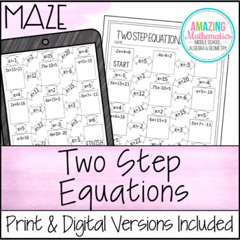 Preview of Two Step Equations Worksheet - Maze Activity