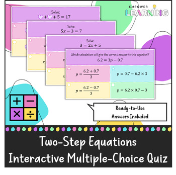 Preview of Two-Step Equations - Multiple Choice PowerPoint Quiz