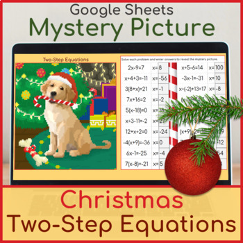 Preview of Two-Step Equations | Mystery Picture Christmas Puppy
