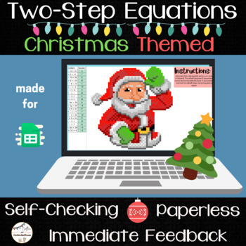 Preview of Two Step Equations Pixel Art - Digital Math Activity - Christmas Themed