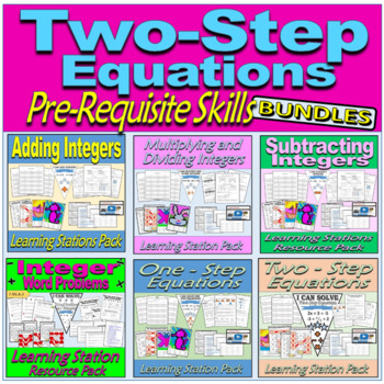 Preview of Two-Step Equations & Pre-Requisite Skills - Learning Stations BUNDLE