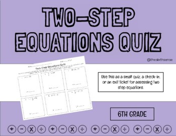 Preview of Two-Step Equations Quiz