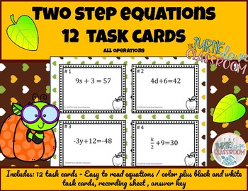 Preview of Two-Step Equations 12 Task Cards - all operations Print and Teach