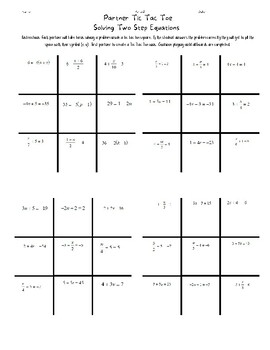 One Step Equations Tic Tac Toe Game by STEAM Ahoy