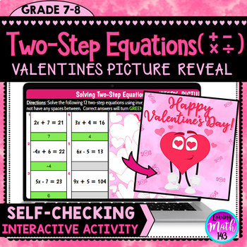 Preview of Two-Step Equations Valentine's Day Fun Digital Mystery Reveal