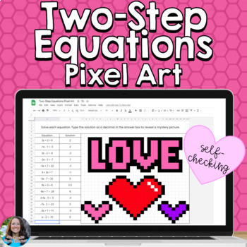 Preview of Two-Step Equations Valentine's Day Pixel Art (Self-Checking)