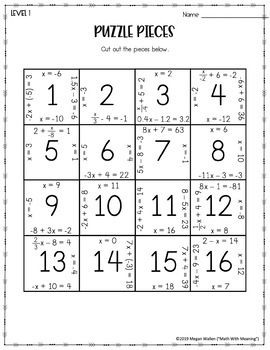 Two-Step Equations With Integers Puzzle Activity by Math With Meaning