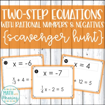 Preview of Two-Step Equations With Rational Numbers and Negatives Scavenger Hunt Activity