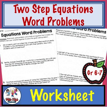 Preview of Two Step Equations Word Problems Worksheet Practice Activity