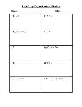 Two-Step Equations Worksheet by DigitalDuncanDesigns | TPT