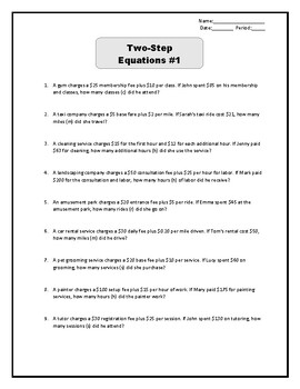 Preview of Two-Step Equations Worksheet Bundle (1-5)