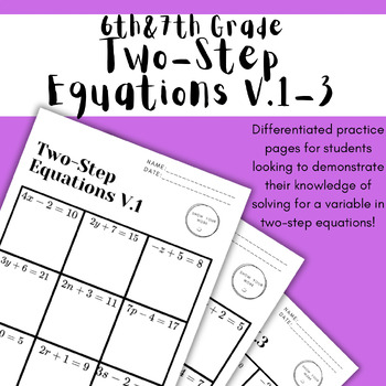 Preview of Two Step Equations Worksheet Bundle - 6th & 7th Grade Middle School Math
