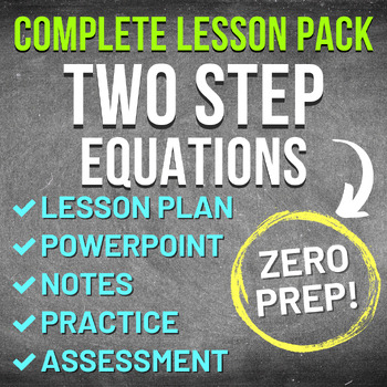 Preview of Two Step Equations Worksheet Complete Lesson Pack (NO PREP, KEYS, SUB PLAN)
