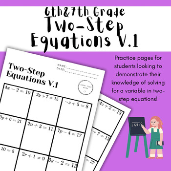 Preview of Two Step Equations Worksheet  V.1 - 6th & 7th Grade Middle School Math