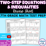 Two Step Equations and Inequalities 7th Grade Math Test Re