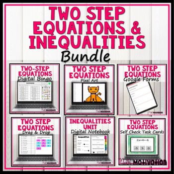 Preview of Solving Two Step Equations and Inequalities Activities Bundle