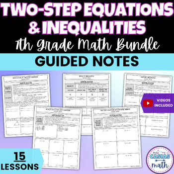 Preview of Two-Step Equations and Inequalities 7th Grade Math Guided Notes Lessons BUNDLE